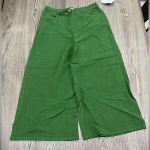 NWOT J. Jill Exaggerated Wide-Leg Crop Pants Mid Rise Linen Blend Green Size 8